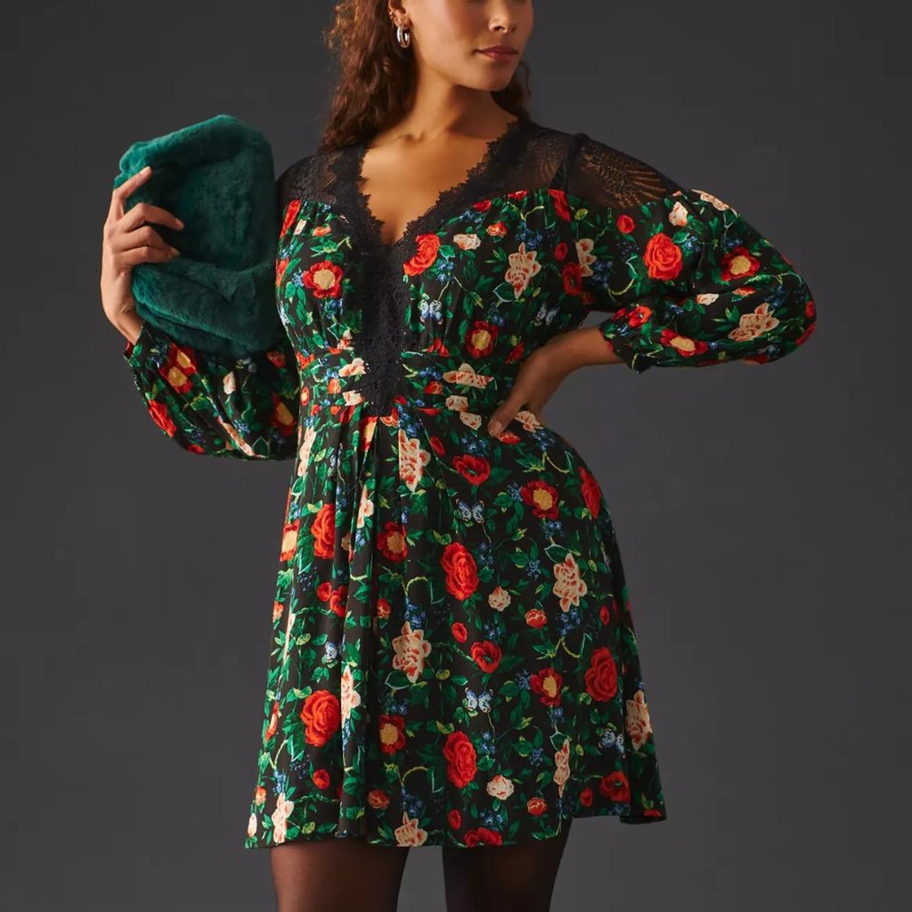 By Anthropologie Lacy V-Neck Mini Dress